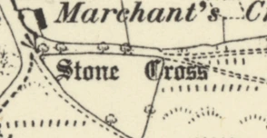 A second engraving of the name Stone Cross in the same blackletter hand
